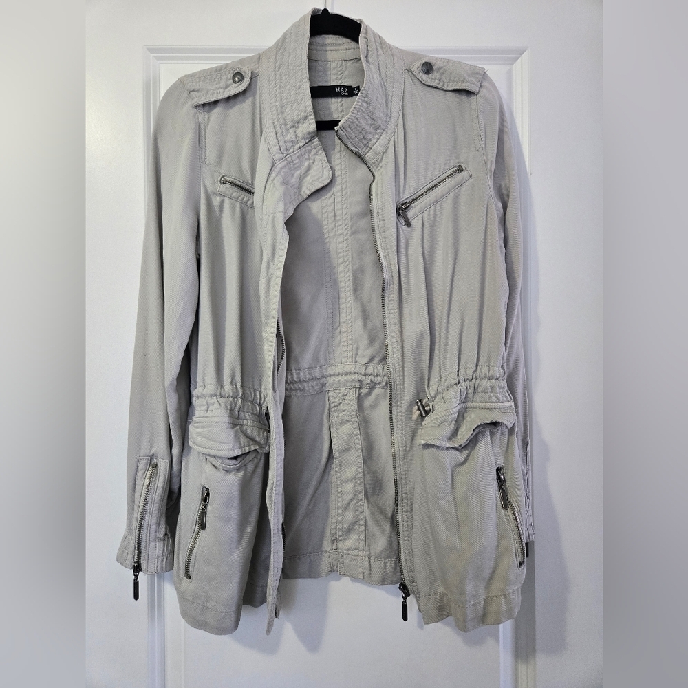 Small Max Jeans Women's Gray Cargo Denim Lightweight Jacket - Picture 3 of 4